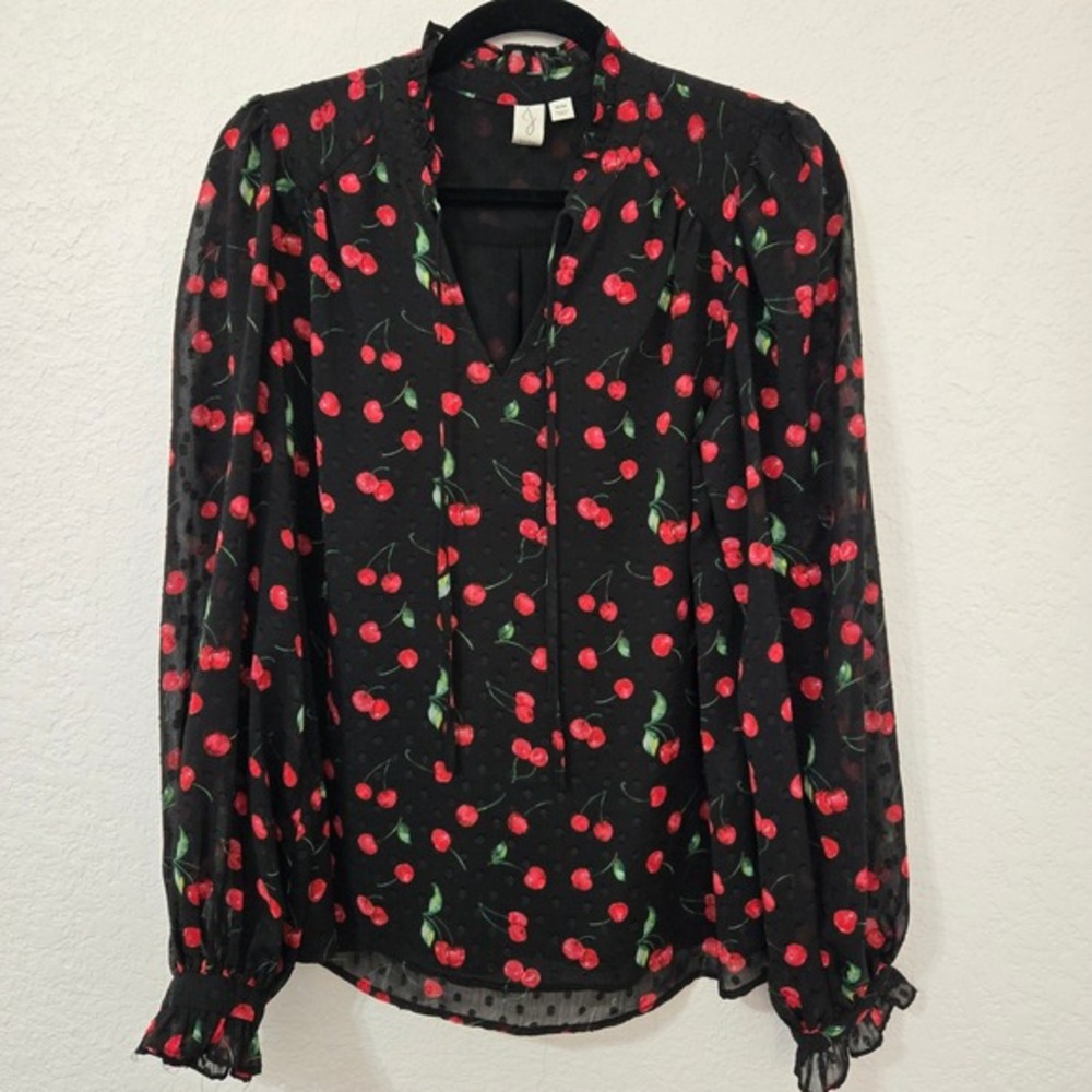 Joie Black and Red Cherry Print Blouse